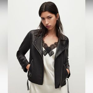 All Saints Dalby Slim Fit Leather Biker Jacket Size 0